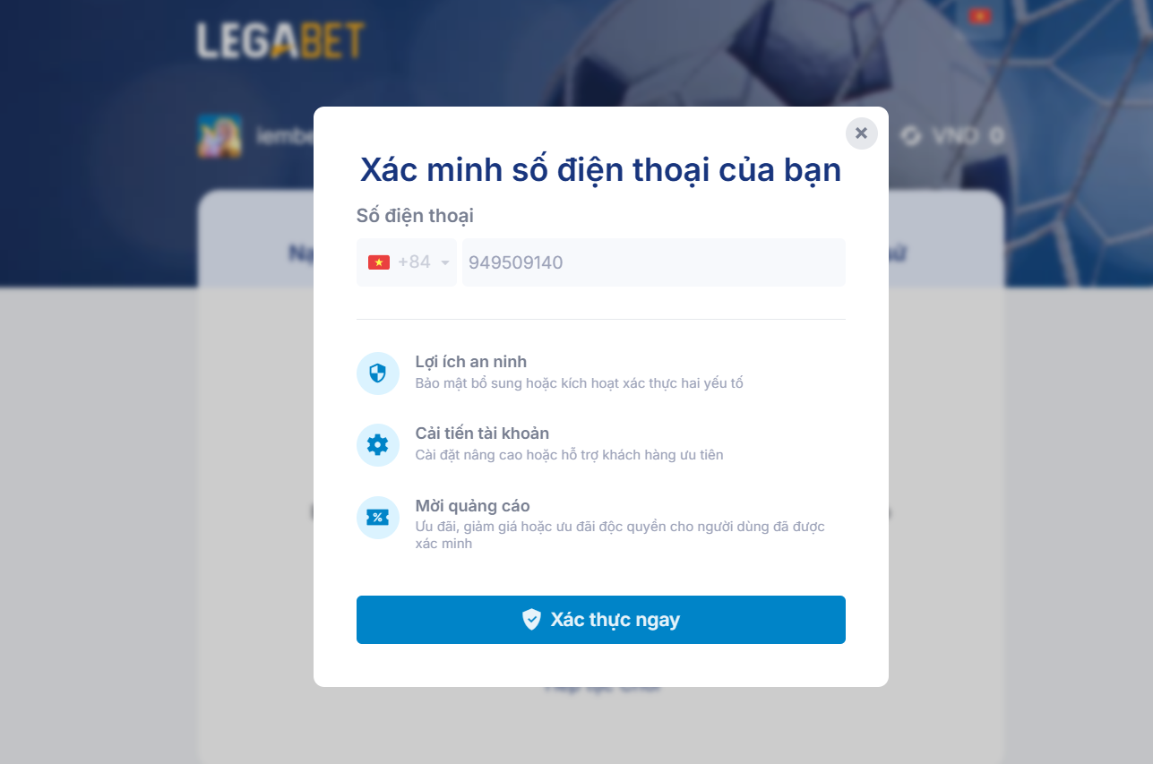 Xác thực tài khoản LegaBet